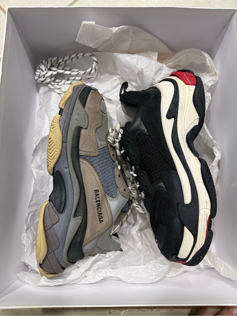 Balenciaga Mens Triple S Sneakers - Black, Cream & Multi-Tone